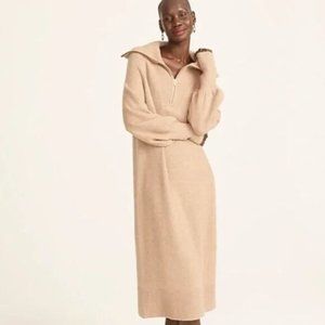 wool alpaca J crew half zip sweater dress super soft yarn heather mushroom TAN S